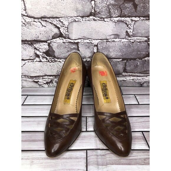 Cities VTG Brown Leather Pointed Toe Dress High Heels Women’s Sz 6M US/36.5EU - Picture 4 of 16